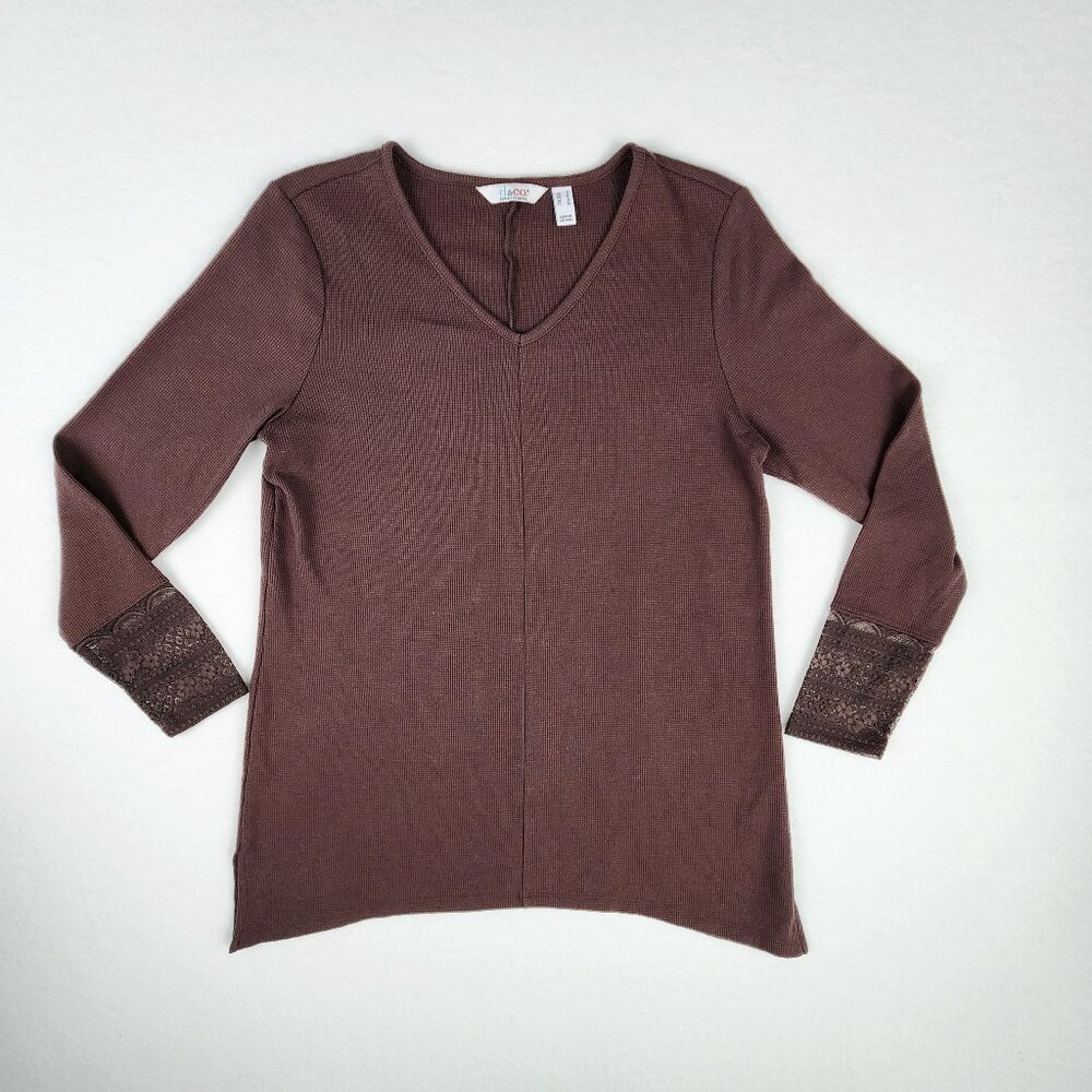 d&co Denim + Company Womens Long Sleeve Tunic Top Size S Brown